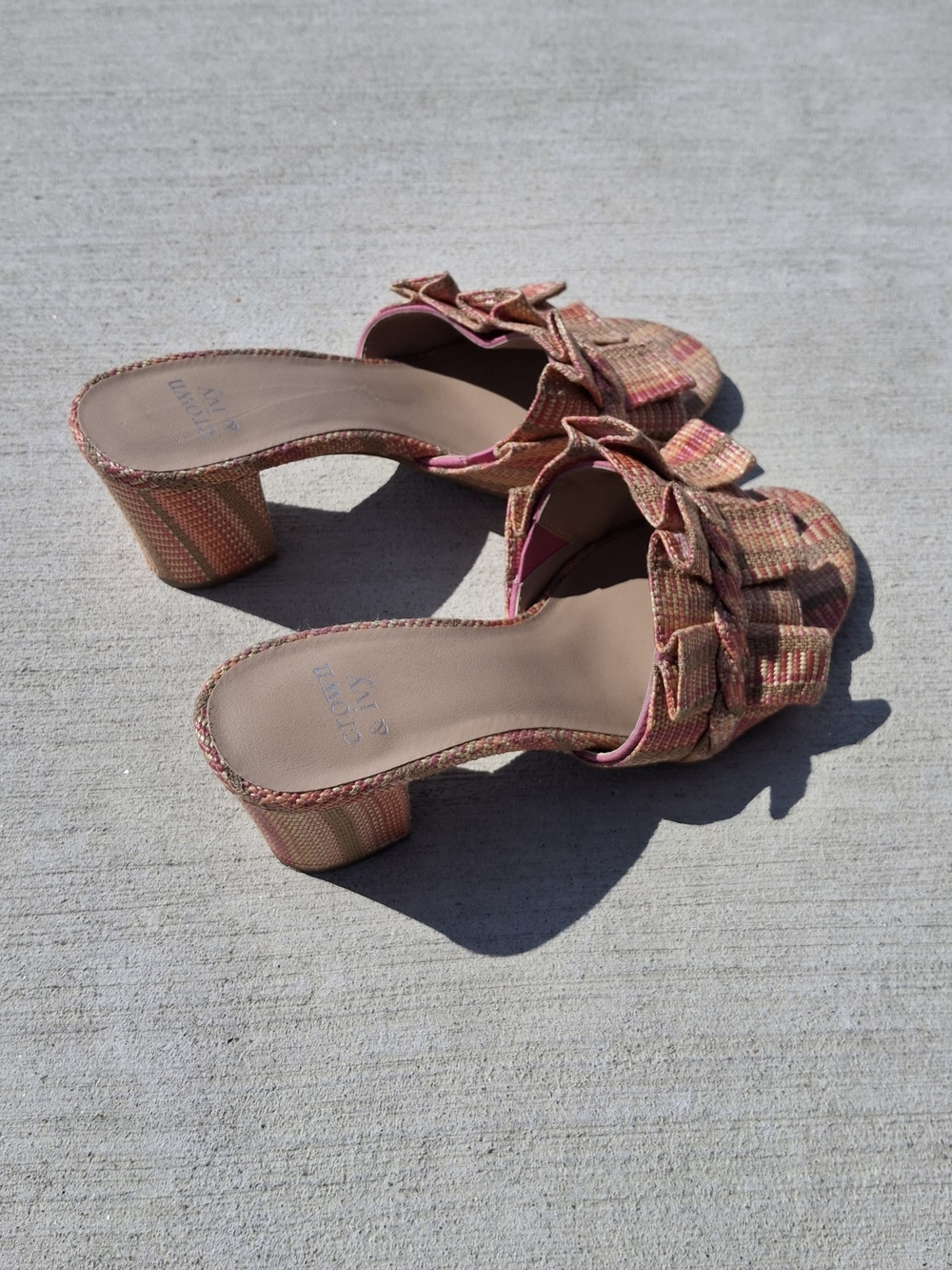 Crown & Ivy Pink & Orange Woven Braided Block Heel Mules Size 6.5